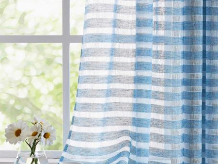 Aari Collection Embriodered Sheer Curtains, 35-40 % Light Filtering Curtains - Pack of 2 - Horizontal Weaves Blue Online Sale