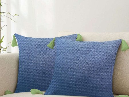 Waffle Cotton Cushion Cover, for Sofa, Bedroom, Living Room - Set of 2 - Waffle Navy Online Sale