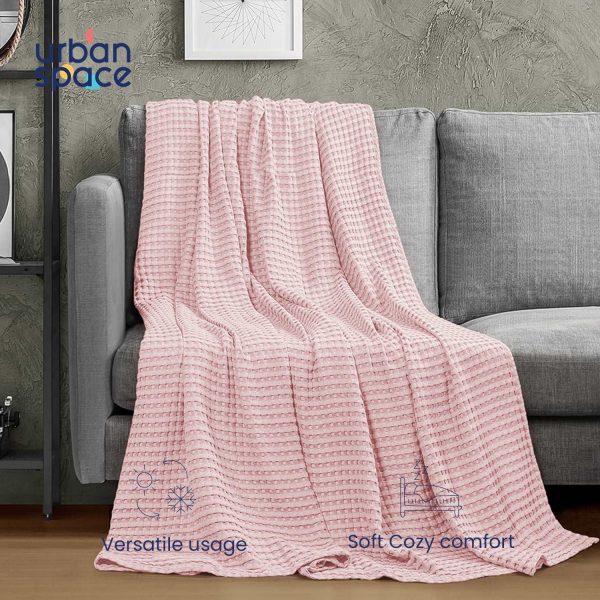 100% Cotton Waffle Weave Blanket   Cotton Dohar for Bedroom - Blush Pink Cheap