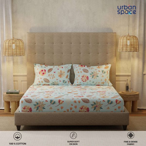 Serene 200 TC 100% Cotton Bedsheet with Pillow Covers - Florence Sky Blue Sale