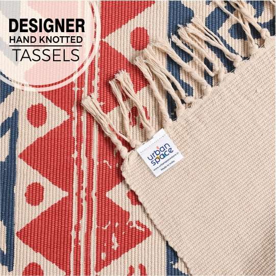 Natural Cotton Printed Door Mat with tassels - CPRugs_009 Hot on Sale