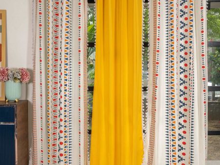 Cotton Curtains Combo, Set of 3 curtains, 60-65% Room Darkening Curtain - Orange & Aura Yellow Online Sale