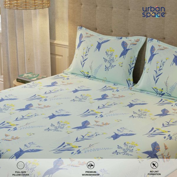 Serene 200 TC 100% Cotton Bedsheet with Pillow Covers - Whisper Mint Blue Cheap