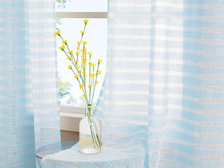 Aari Collection Embriodered Sheer Curtains, 35-40 % Light Filtering Curtains - Pack of 2 - Horizontal Weaves SkyBlue Online Sale