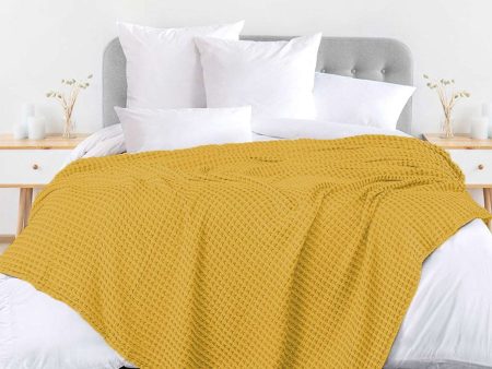 100% Cotton Waffle Weave Blanket   Cotton Dohar for Bedroom - Musturd Sale