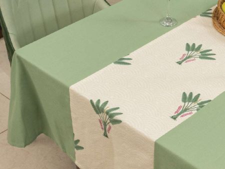 100% Cotton Dining Table Cover, Table Cloth with Panelled design - Palm Lagoon Green Online Sale