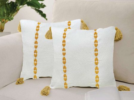 Embroidered Cotton Cushion Cover, for Sofa, Bedroom, Living Room - Set of 2 - Vintage Braid Yellow on Sale