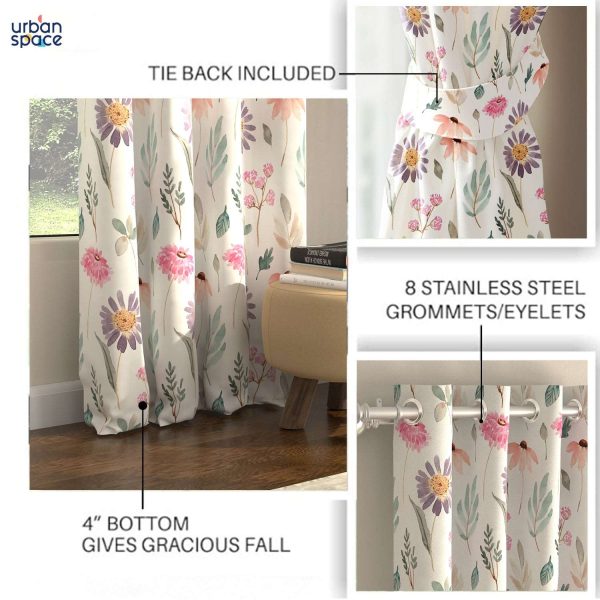 Blackout Curtains, Digital Printed Curtains, Pack of 2 Curtains - Frost Flora Pink Fashion