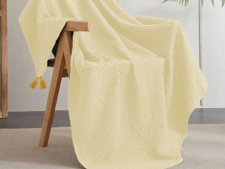 100% Cotton Waffle Throw Blanket, Soft Decorative Throw with Tassels - Beige Fashion