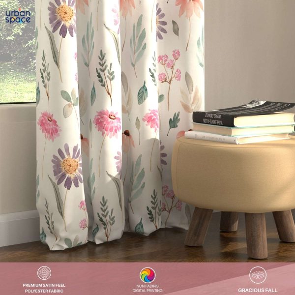 Blackout Curtains, Digital Printed Curtains, Pack of 2 Curtains - Frost Flora Pink Fashion