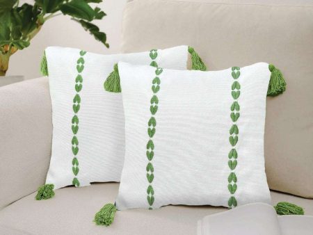 Embroidered Cotton Cushion Cover, for Sofa, Bedroom, Living Room - Set of 2 - Vintage Braid Sage Green Hot on Sale