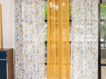 Sheer Curtains Combo, Set of 3 curtains, 35-40% Room Darkening Decorative Curtains - Floral Yellow & Yellow For Discount