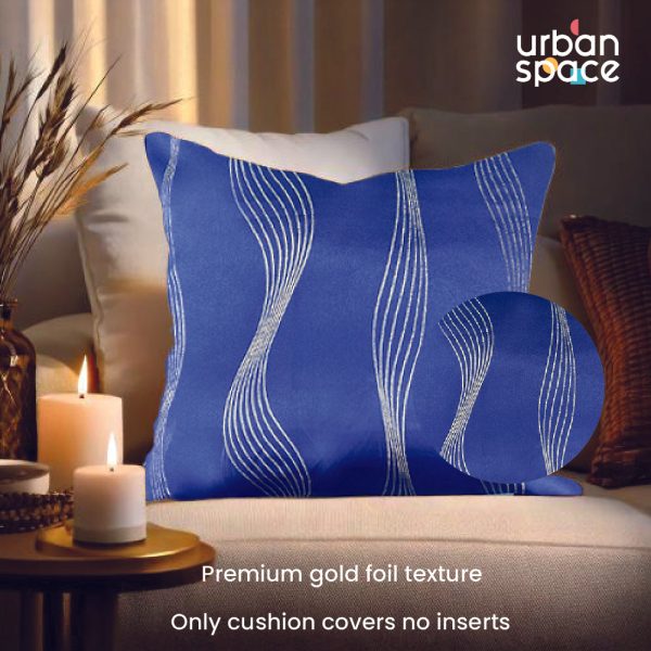 Decorative Gold Foil Cushion Cover, for Sofa, Bedroom, Living Room - Set of 2 - Double wave Navy Fashion