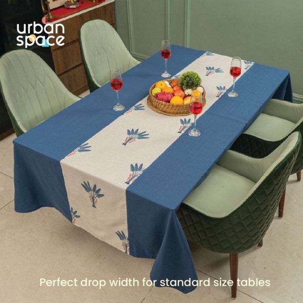 100% Cotton Dining Table Cover, Table Cloth with Panelled design - Palm Lagoon Indigo Cheap