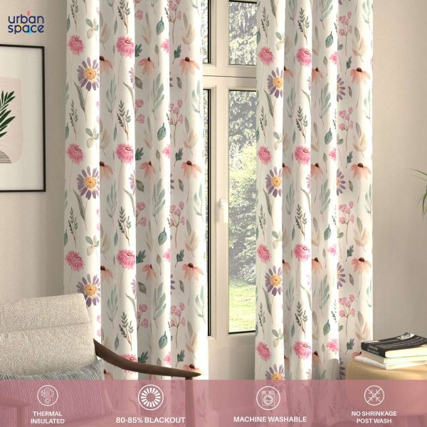 Blackout Curtains, Digital Printed Curtains, Pack of 2 Curtains - Frost Flora Pink Fashion