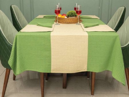 100% Cotton Waffle weave dining table cover Combo - 1 Table Cloth with Reversible Placemats and Matching solid-colored Napkins - Sage Green & Beige Online