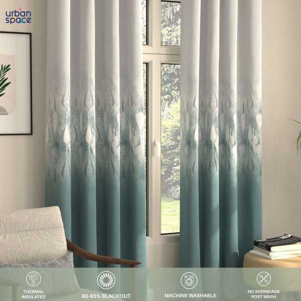 Blackout Curtains, Digital Printed Curtains, Pack of 2 Curtains - Sea Mist Turquoise Hot on Sale