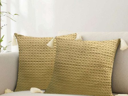 Waffle Cotton Cushion Cover, for Sofa, Bedroom, Living Room - Set of 2 - Waffle Khaki on Sale