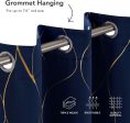 Gold Foil Printed 80-85% Blackout Curtains - Pack of 1 Curtain - Wave - Navy Blue Online Hot Sale