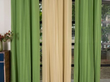 100% Cotton Waffle weave Curtains Combo, Set of 3 curtains, 60-65% Room Darkening Curtain - Sage Green & Beige For Cheap