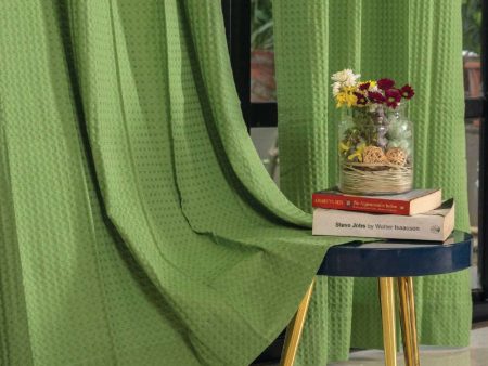 100% Cotton Waffle weave Curtains, 60-65% Room Darkening Curtain - Pack of 2 - Sage Green Online Hot Sale