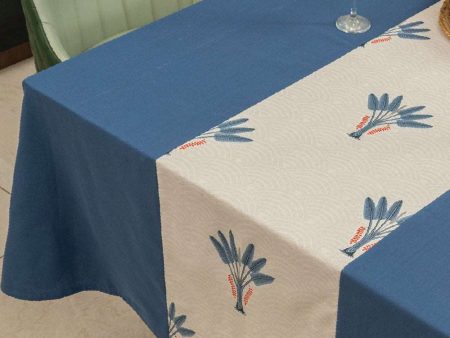 100% Cotton Dining Table Cover, Table Cloth with Panelled design - Palm Lagoon Indigo Cheap