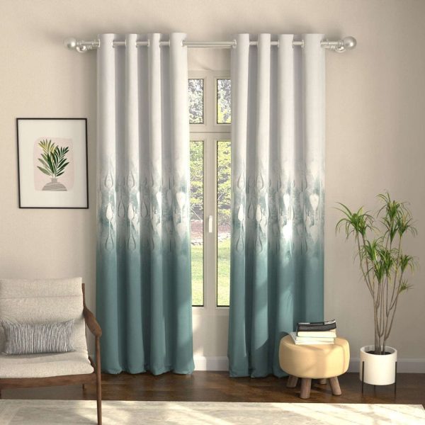 Blackout Curtains, Digital Printed Curtains, Pack of 2 Curtains - Sea Mist Turquoise Hot on Sale