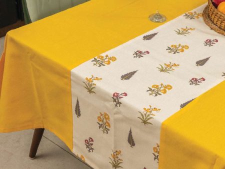 100% Cotton Dining Table Cover, Table Cloth with Panelled design - High Garden Yellow Discount