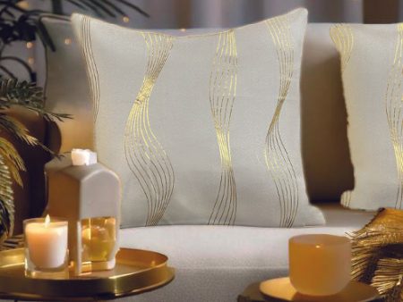 Decorative Gold Foil Cushion Cover, for Sofa, Bedroom, Living Room - Set of 2 - Double wave Beige Online now