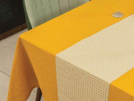 100% Cotton Waffle Weave Dining Table Cover, Table Cloth with Panelled design - Mustard & Beige Online Hot Sale