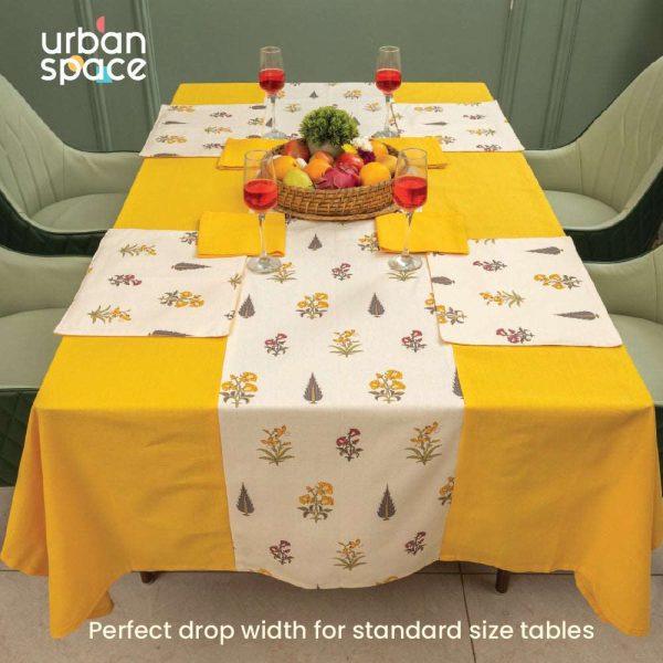 100% Cotton Dining table cover Combo - 1 Table Cloth with Reversible Placemats and Matching solid-colored Napkins - High Garden Yellow Hot on Sale