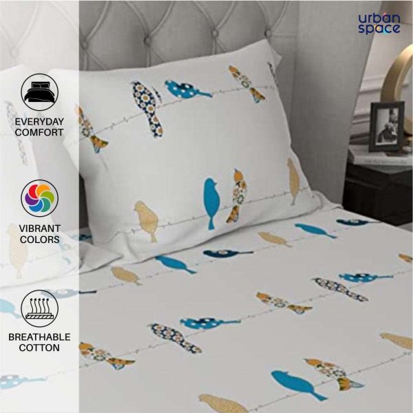 Divine Collection - 144 TC 100%  Cotton Bedsheet with 2 Pillow Covers- Humming Bird Blue Fashion