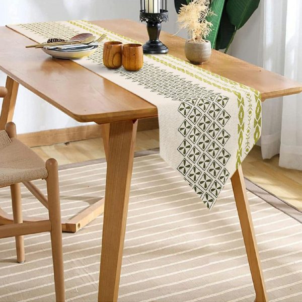 100% Cotton Table runner For 4 or 6 seater Dining   Centre Table - Global Border Green Cheap