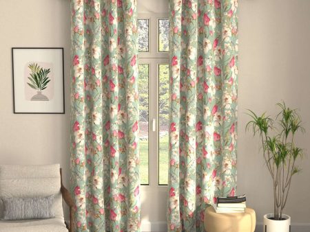 Blackout Curtains, Digital Printed Curtains, Pack of 2 Curtains - Flora Nova Sage Hot on Sale