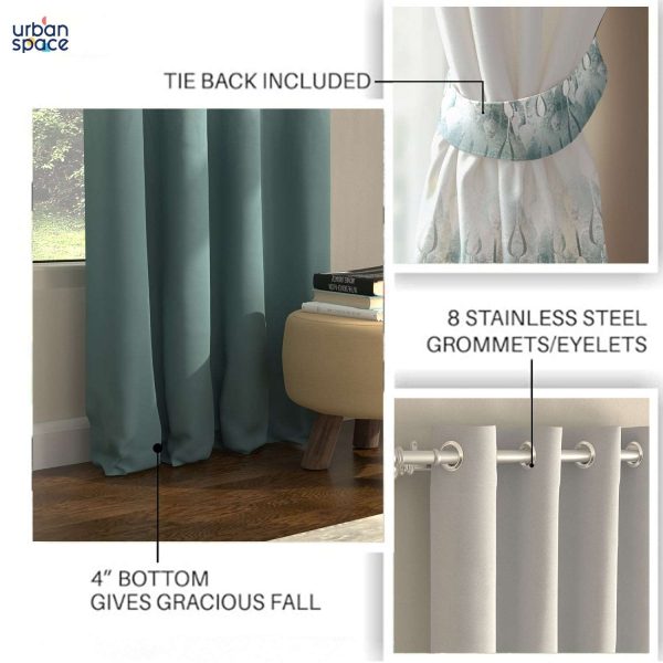 Blackout Curtains, Digital Printed Curtains, Pack of 2 Curtains - Sea Mist Turquoise Hot on Sale