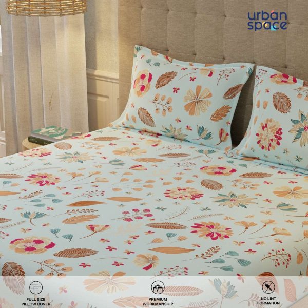 Serene 200 TC 100% Cotton Bedsheet with Pillow Covers - Florence Sky Blue Sale