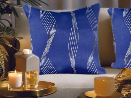 Decorative Gold Foil Cushion Cover, for Sofa, Bedroom, Living Room - Set of 2 - Double wave Navy Fashion