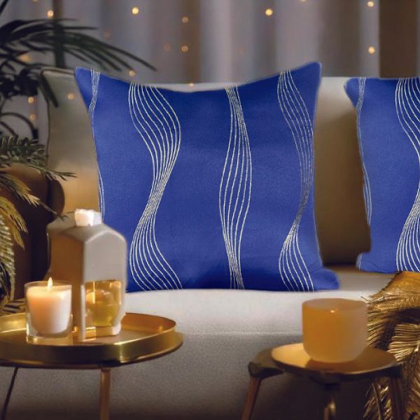 Decorative Gold Foil Cushion Cover, for Sofa, Bedroom, Living Room - Set of 2 - Double wave Navy Fashion