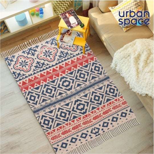 Natural Cotton Printed Door Mat with tassels - CPRugs_009 Hot on Sale