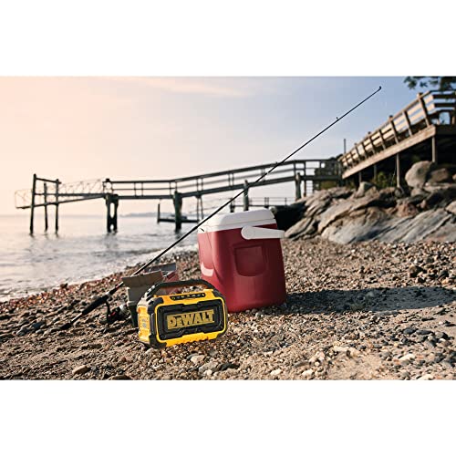 DEWALT 20V MAX Bluetooth Speaker, 100 ft Range, Durable for Jobsites, Phone Holder Included, Lasts 8-10 Hours with Single Charge (DCR010) on Sale