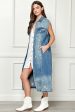 Veveret Full Size Distressed Sleeveless Longline Denim Jacket Cheap