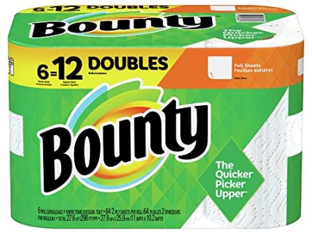 Bounty Full Sheet Paper Towels, White, 6 Double Rolls = 12 Regular Rolls Discount